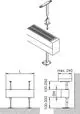 Schematische Darstellung des Kermi Fensterbankträger-Sets 1: isometrische Explosionsansicht, Frontal- und Seitenansicht mit Maßangaben.